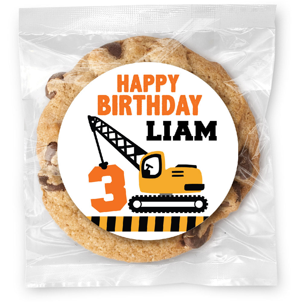 Construction Number Bday - Gourmet Chocolate Chip Or Variety Pack W/ Full Color Personalized Sticker