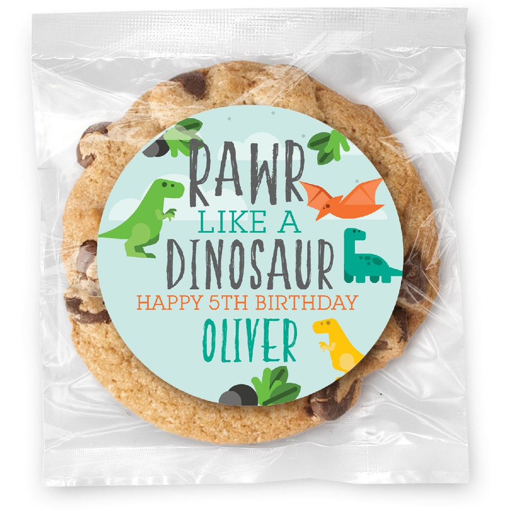 Rawr like a dinosaur - Gourmet Chocolate Chip Or Variety Pack W/ Full Color Personalized Sticker