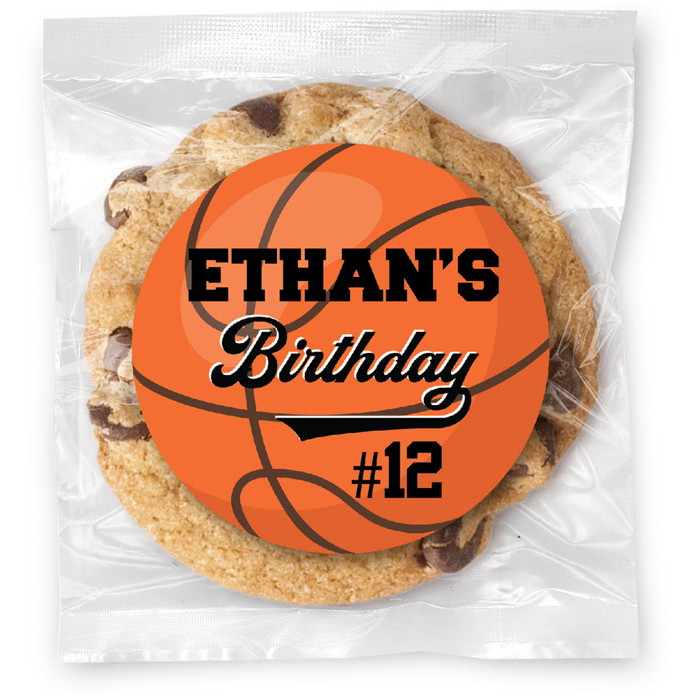 Kids Birthday Basketball - Gourmet Chocolate Chip Or Variety Pack W/ Full Color Personalized Sticker