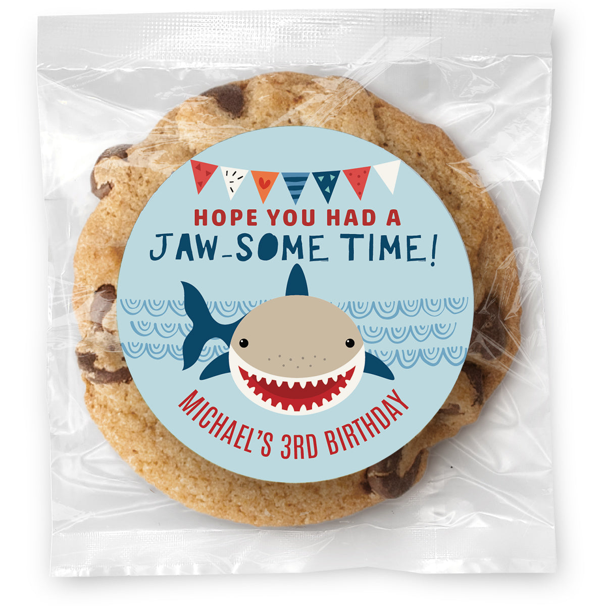 Shark Jawsome Birthday - Gourmet Chocolate Chip Or Variety Pack W/ Full Color Personalized Sticker