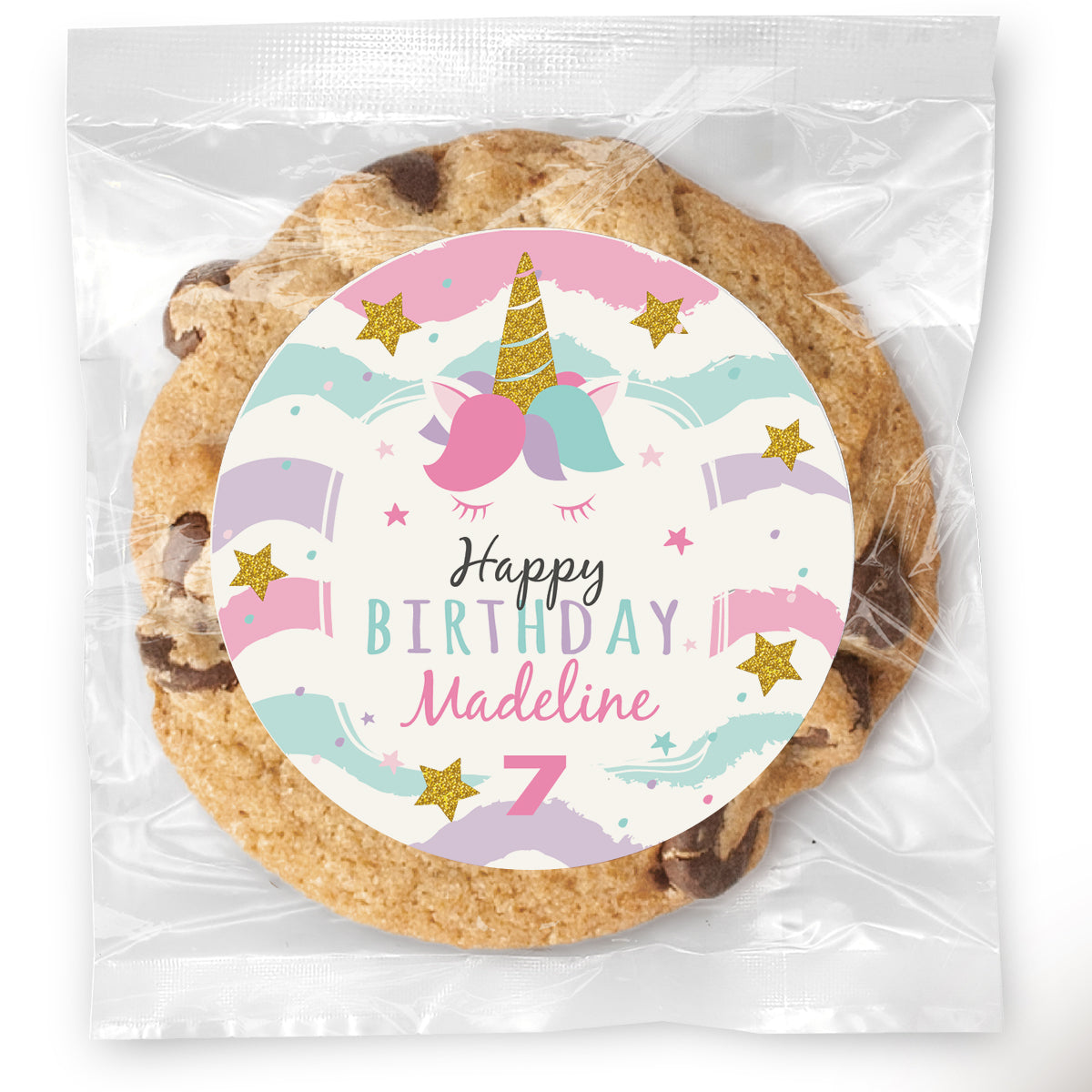 Unicorn Birthday - Gourmet Chocolate Chip Or Variety Pack W/ Full Color Personalized Sticker