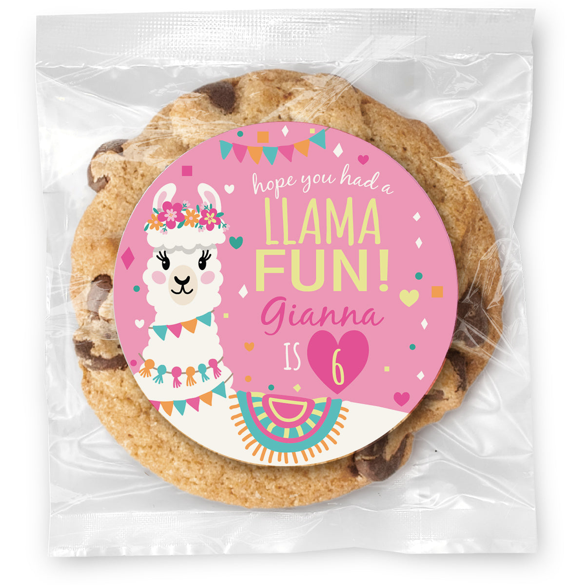 LLama Fun Birthday - Gourmet Chocolate Chip Or Variety Pack W/ Full Color Personalized Sticker