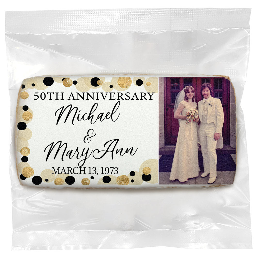 Photo Black & Gold Bubbles - Personalized Direct Print On Rectangle Sugar Cookie