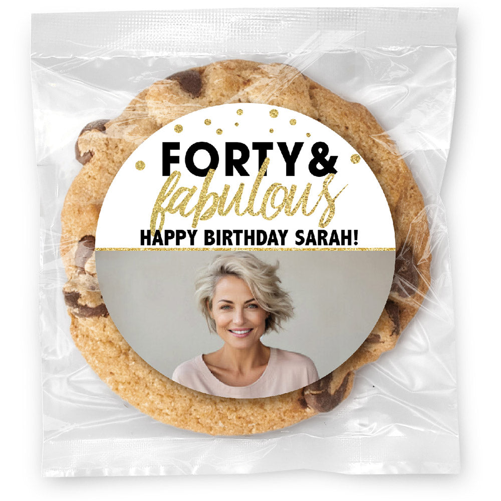 Forty & Fabulous Photo - Gourmet Chocolate Chip Or Variety Pack W/ Full Color Personalized Sticker