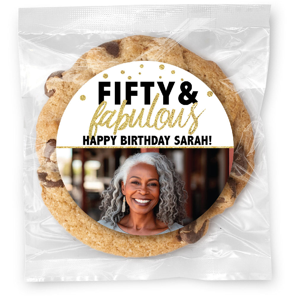 Fifty and Fabulous Photo - Gourmet Chocolate Chip Or Variety Pack W/ Full Color Personalized Sticker