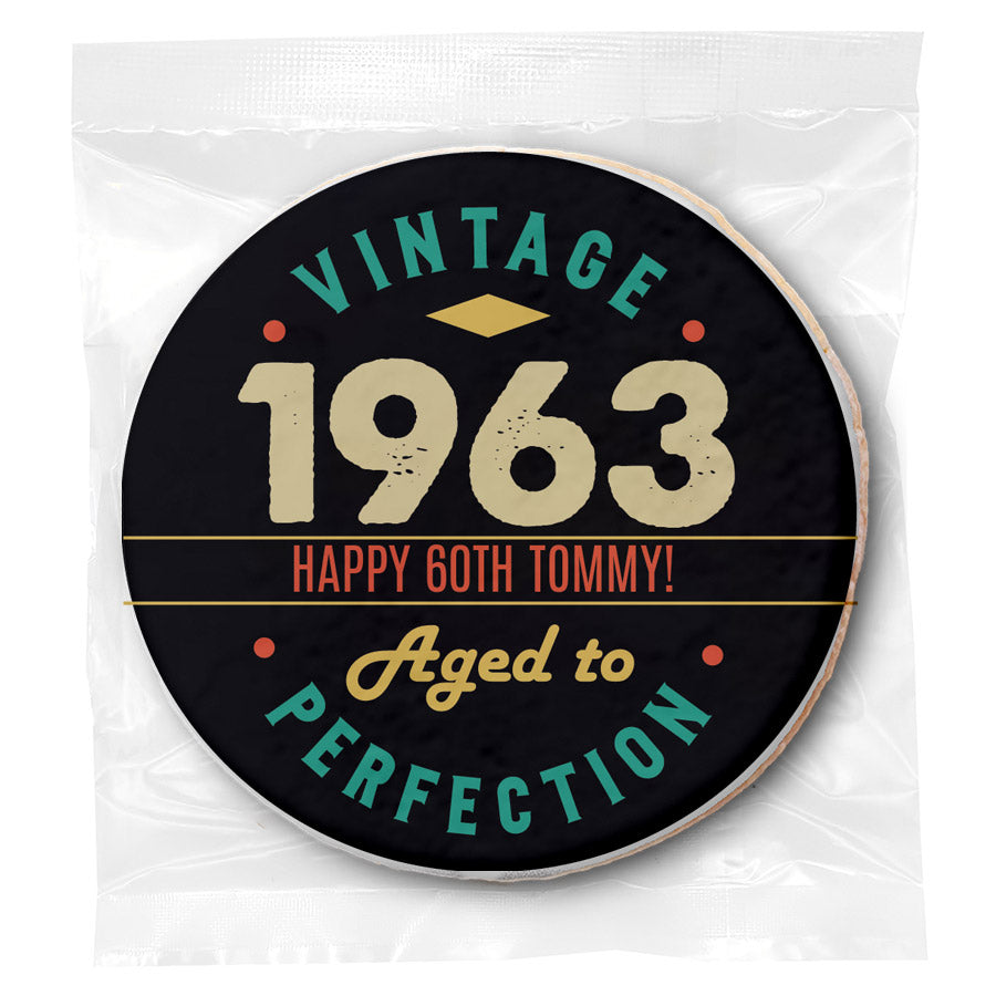 Vintage Aged To Perfection - 60th Birthday - Personalized Direct Print On Round Sugar Cookie