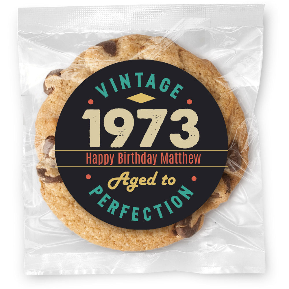 Vintage Aged to Perfection - 50 - Gourmet Chocolate Chip Or Variety Pack W/ Full Color Personalized Sticker