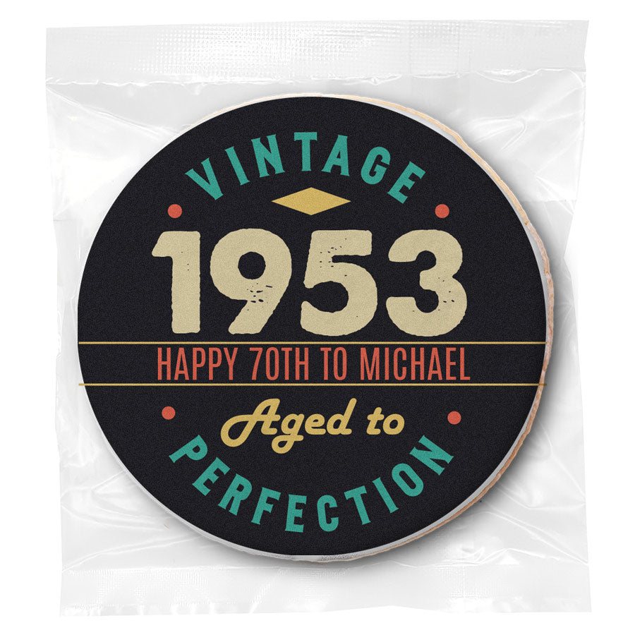 Vintage Aged To Perfection - 70th Birthday - Personalized Direct Print On Round Sugar Cookie