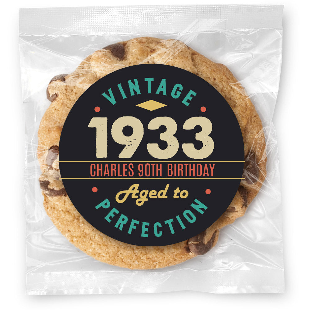 Vintage Aged to Perfection - 90 - Gourmet Chocolate Chip Or Variety Pack W/ Full Color Personalized Sticker