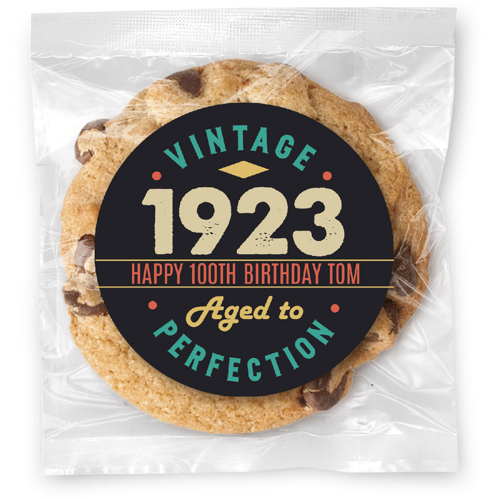 Vintage Aged to Perfection - 100 - Gourmet Chocolate Chip Or Variety Pack W/ Full Color Personalized Sticker