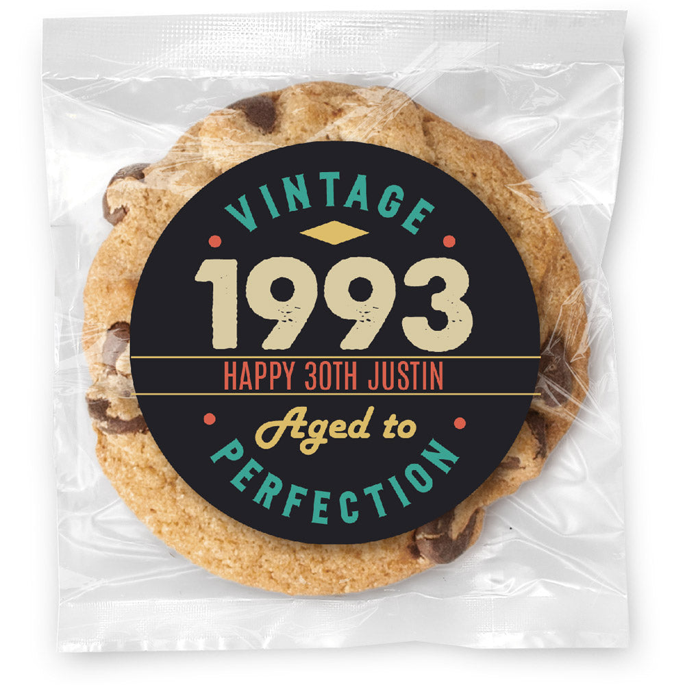 Vintage Aged to Perfection - 30 - Gourmet Chocolate Chip Or Variety Pack W/ Full Color Personalized Sticker