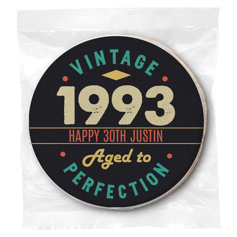 Vintage Aged to Perfection 30th Birthday - Personalized Direct Print On Round Sugar Cookie