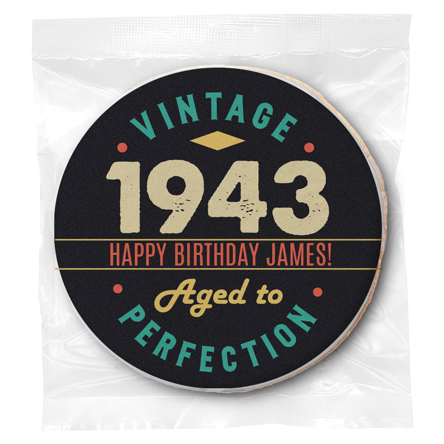 Vintage Aged To Perfection - 80th Birthday - Personalized Direct Print On Round Sugar Cookie