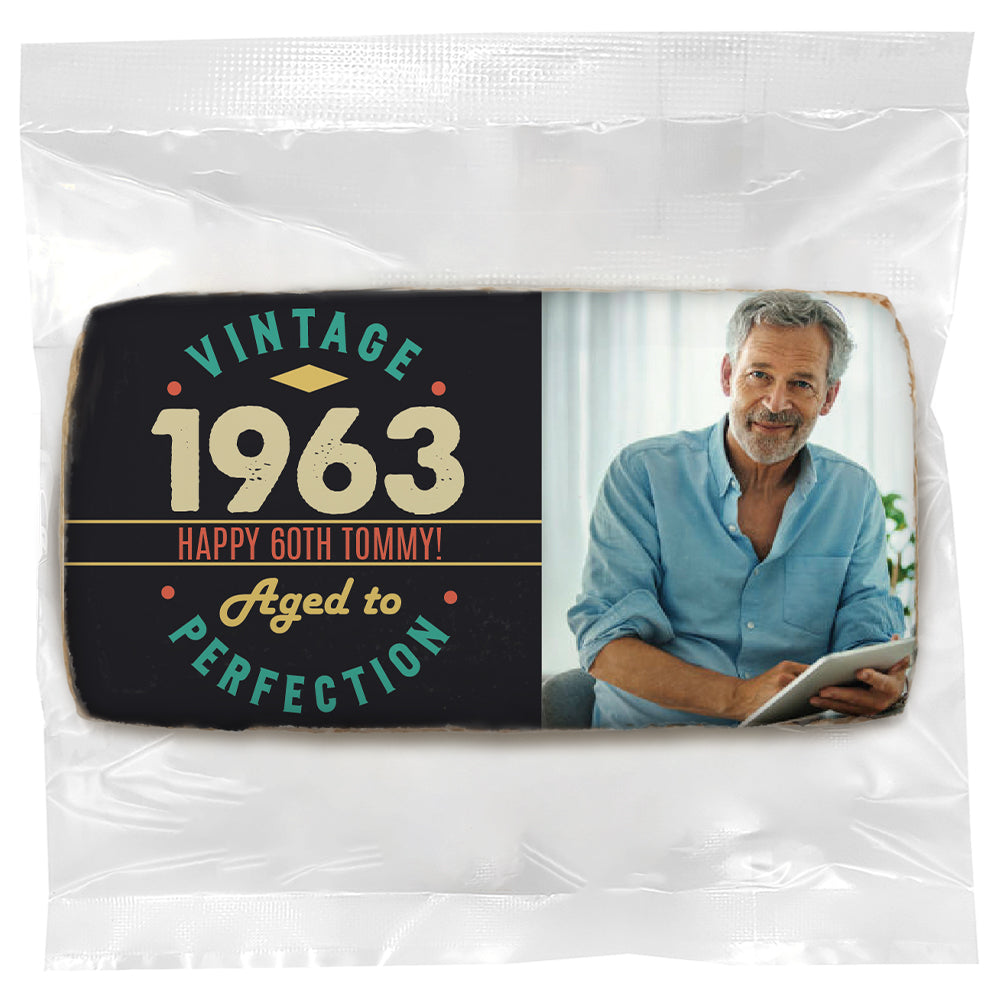Personalized Vintage - Aged To Perfection 60 Photo - Direct Print on Rectangle Sugar Cookies