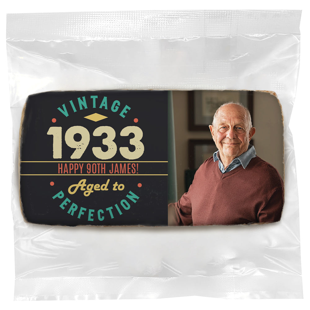 Vintage Aged To Perfection 90 Photo -Personalized Direct Print On Rectangle Sugar Cookie