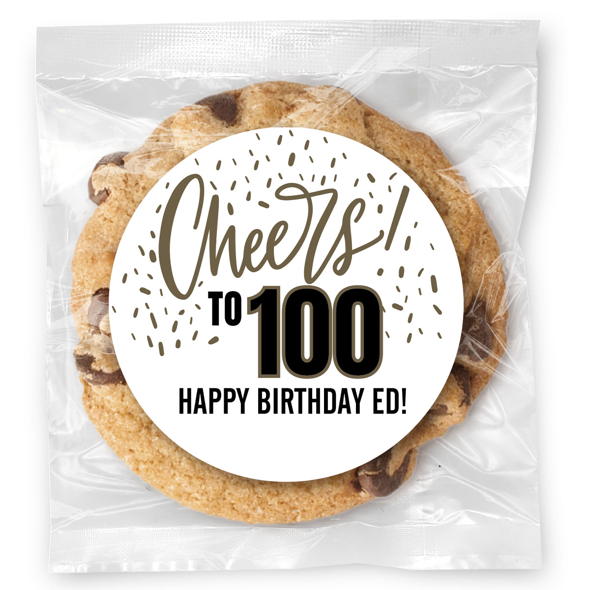 Cheers to you Confetti - 100 - Gourmet Chocolate Chip Or Variety Pack W/ Full Color Personalized Sticker