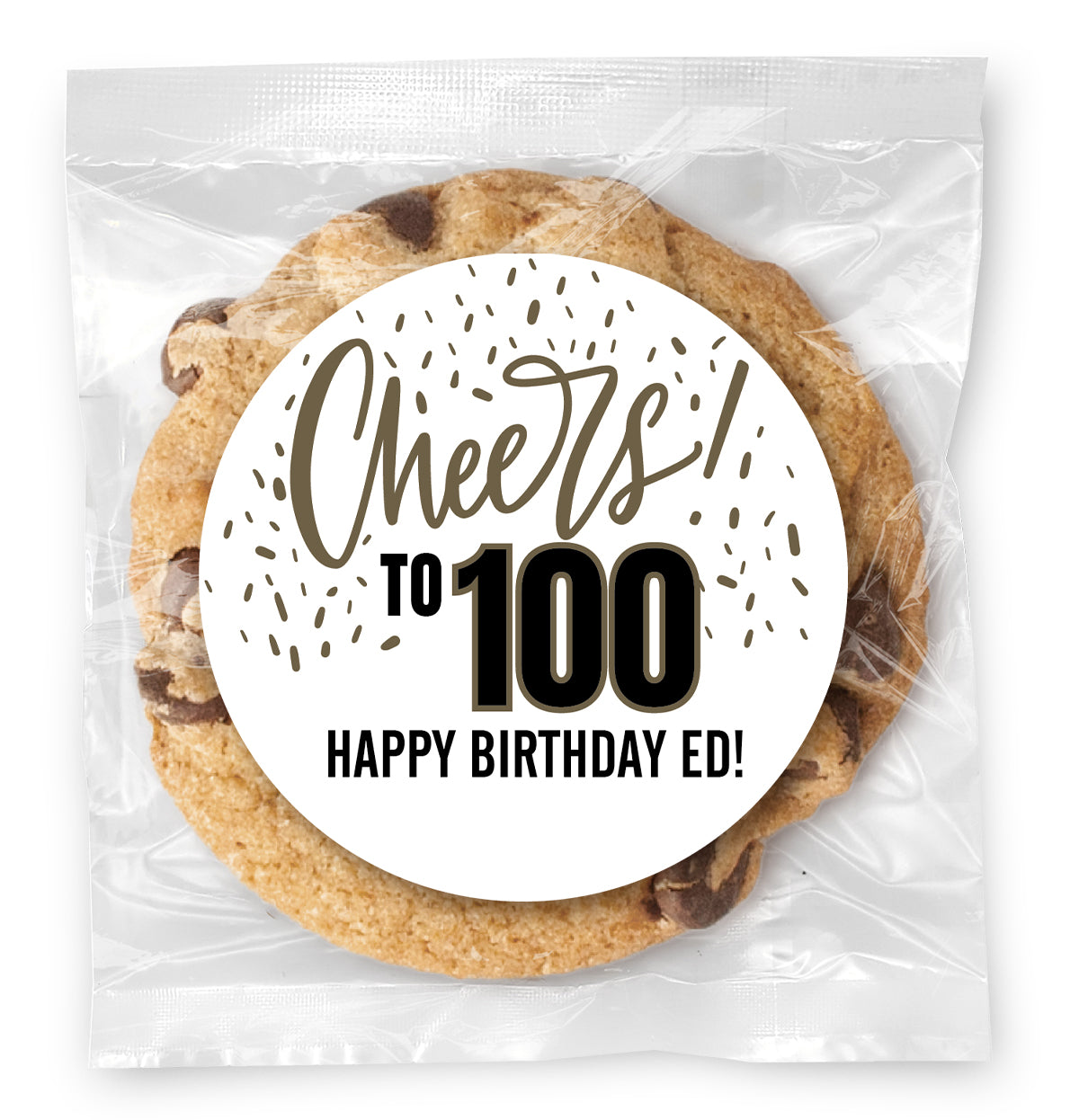 Cheers to you Confetti - 100 - Gourmet Chocolate Chip Or Variety Pack W/ Full Color Personalized Sticker