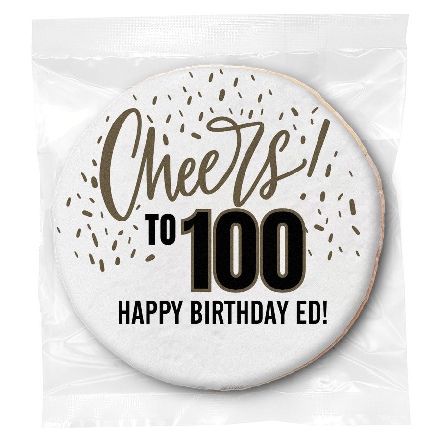 Cheers to You Confetti 100th Birthday - Personalized Direct Print On Round Sugar Cookie