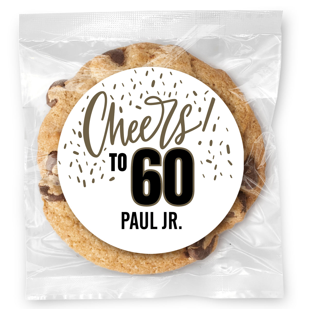 Cheers to you Confetti - 60 - Gourmet Chocolate Chip Or Variety Pack W/ Full Color Personalized Sticker