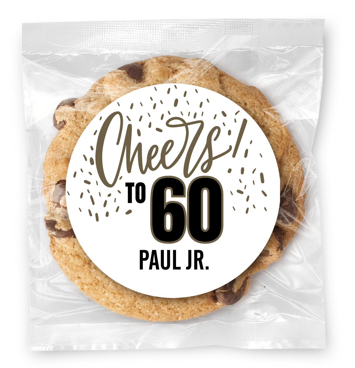 Cheers to you Confetti - 60 - Gourmet Chocolate Chip Or Variety Pack W/ Full Color Personalized Sticker