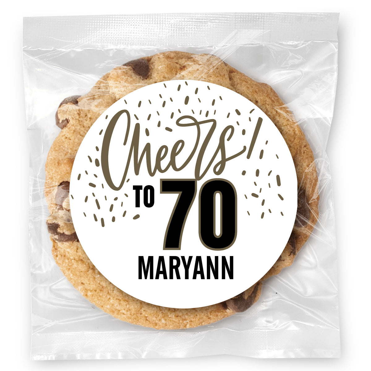 Cheers to you Confetti - 70 - Gourmet Chocolate Chip Or Variety Pack W/ Full Color Personalized Sticker
