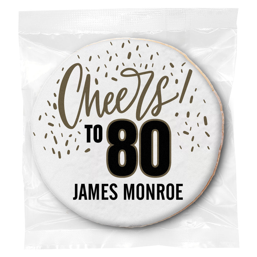 Cheers to You Confetti 80th Birthday - Personalized Direct Print On Round Sugar Cookie