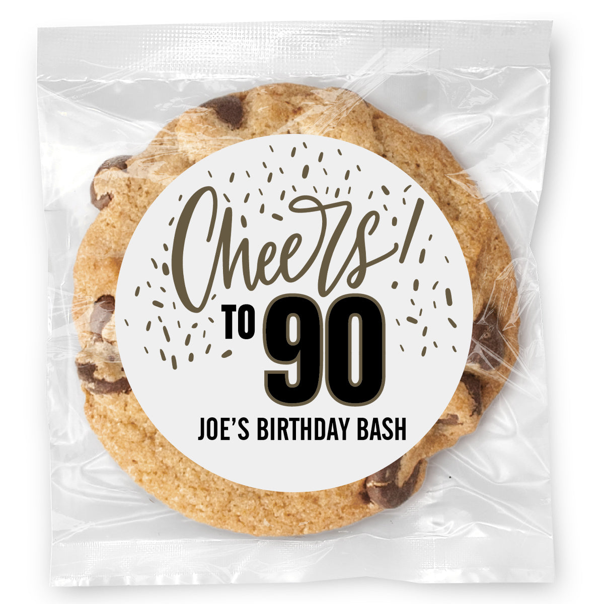 Cheers to you Confetti - 90 - Gourmet Chocolate Chip Or Variety Pack W/ Full Color Personalized Sticker