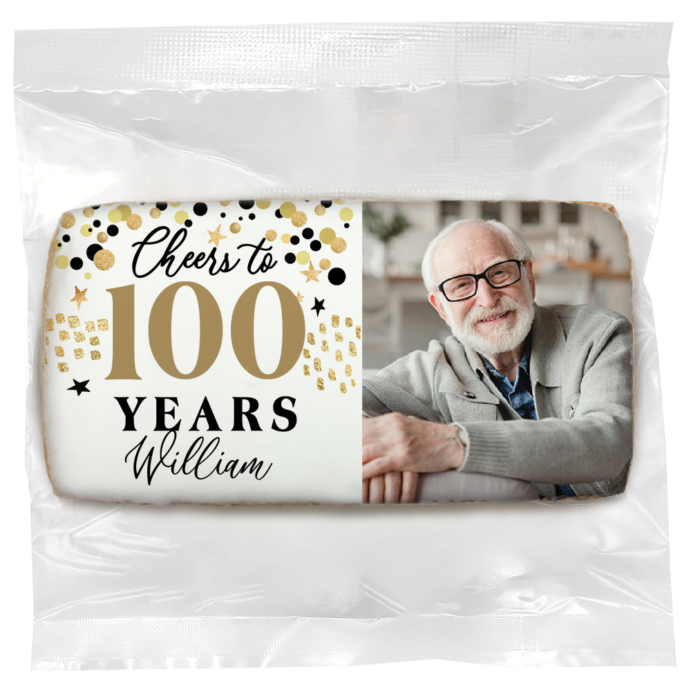 Milestone Cheers to 100 years Photo - Personalized Direct Print On Rectangle Sugar Cookie