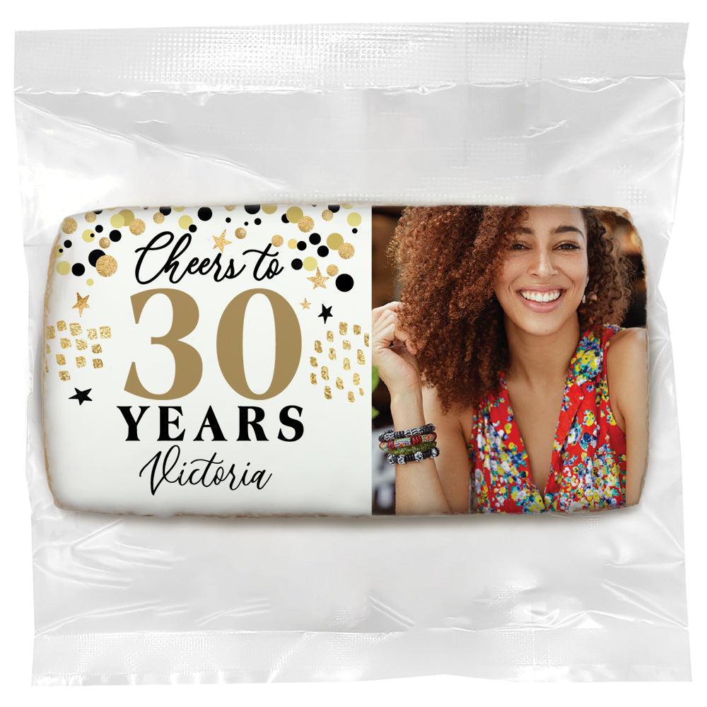 Personalized Milestone- Cheers to 30 Years Photo -Direct Print on Rectangle Sugar Cookies