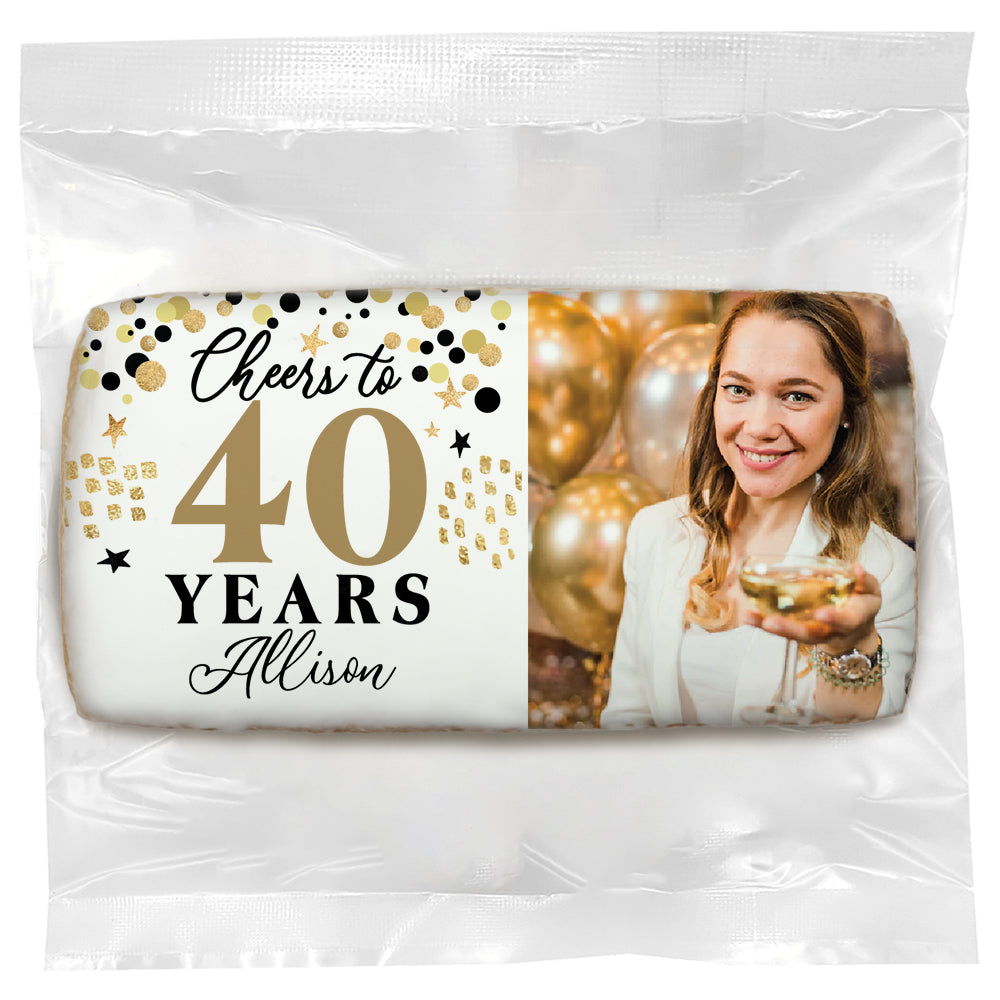 Personalized Milestone - Cheers to 40 Years Photo - Direct Print on Rectangle Sugar Cookies