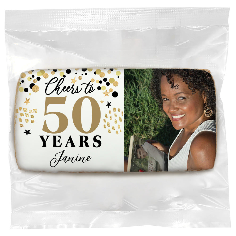 Personalized Milestone - Cheers to 50 years Photo -Direct Print on Rectangle Sugar Cookies