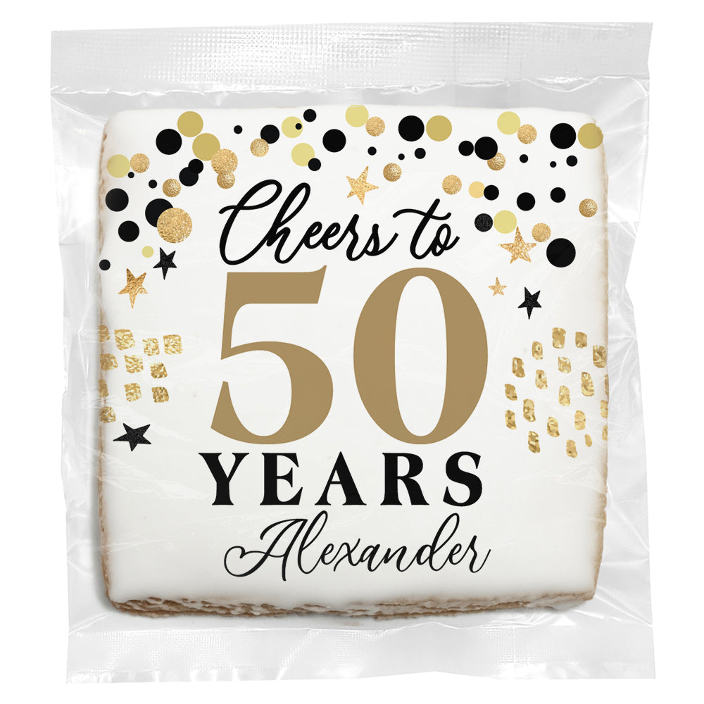 Personalized Anniversary "Cheers to 50 Years" Direct Print on Square Sugar Cookies