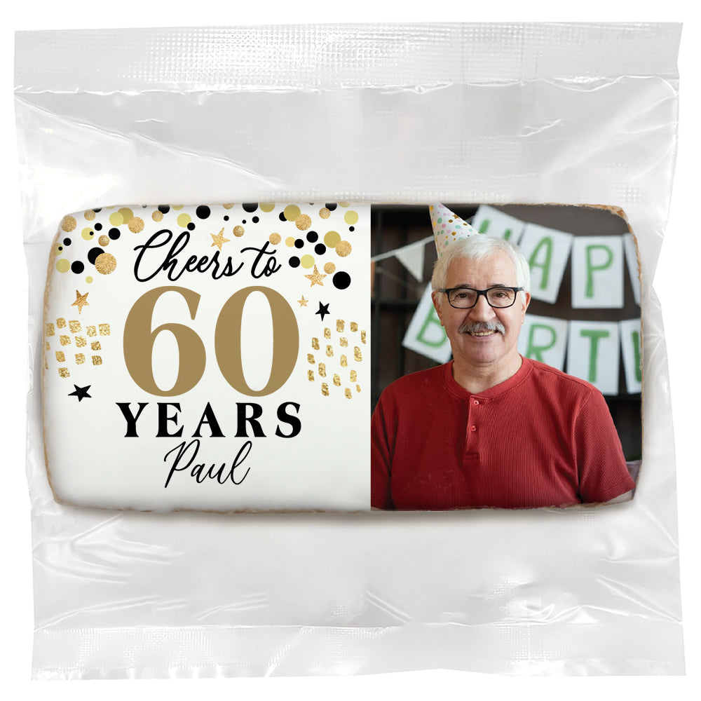 Personalized Milestone - Cheers to 60 years Photo - Direct Print on Rectangle Sugar Cookies