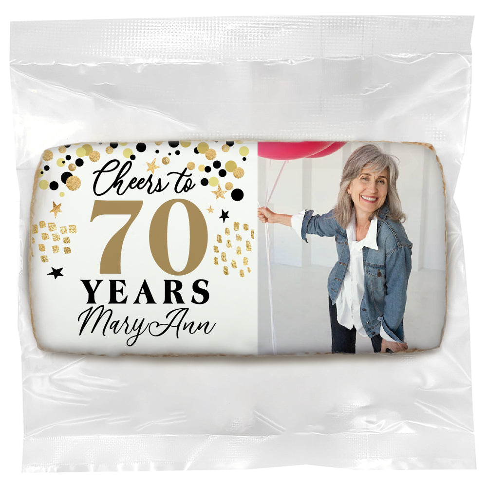 Personalized Milestone - Cheers to 70 years Photo - Direct Print on Rectangle Sugar Cookies