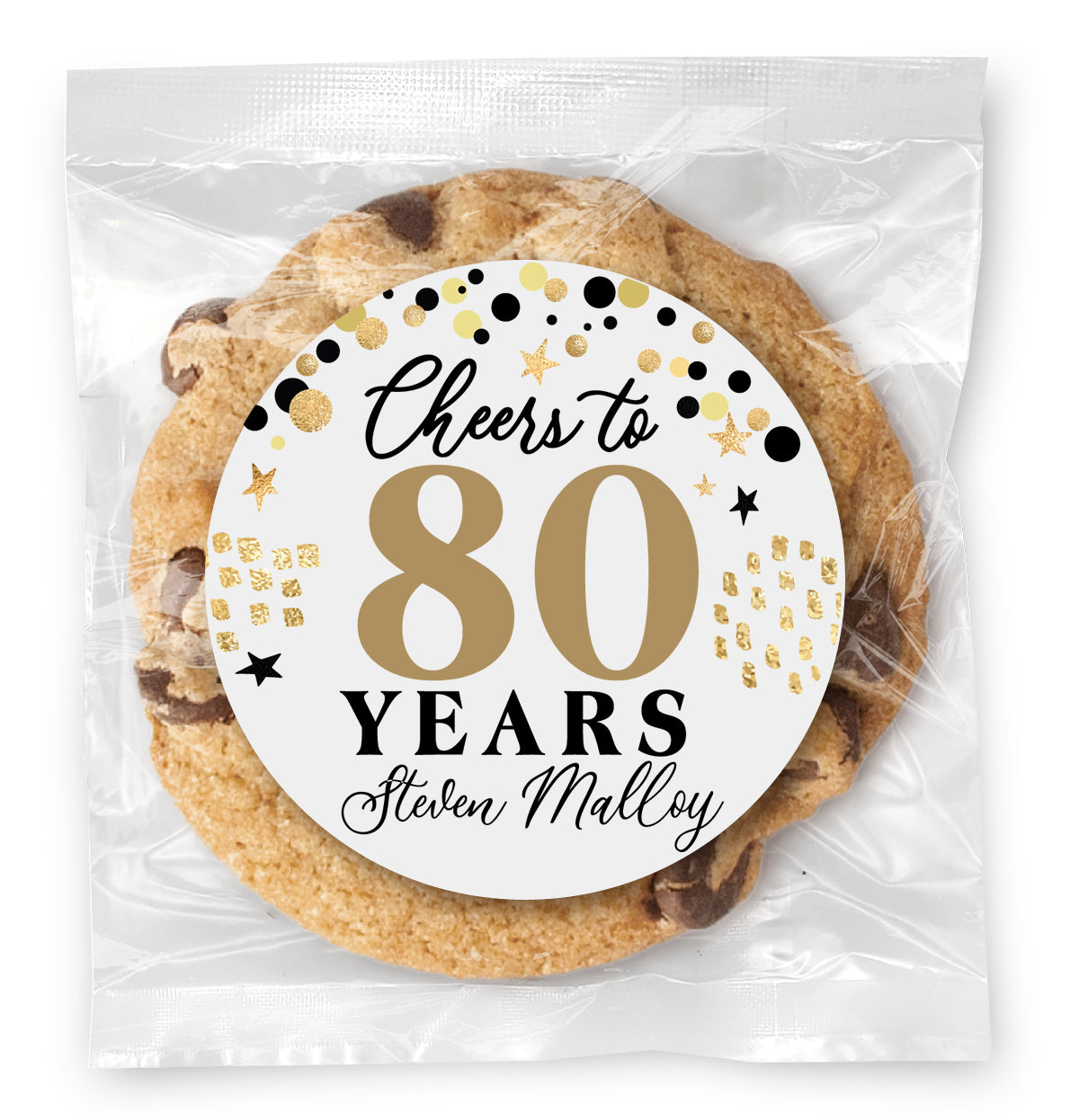 Cheers to "X" Years - 80 (any age) - Gourmet Chocolate Chip Or Variety Pack W/ Full Color Personalized Sticker