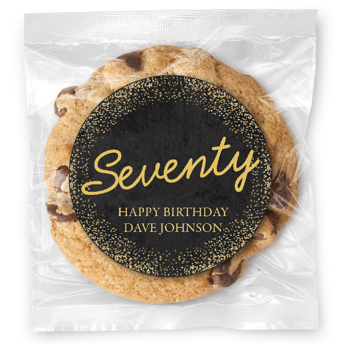 Cursive Seventy Gold Age - Gourmet Chocolate Chip Or Variety Pack W/ Full Color Personalized Sticker