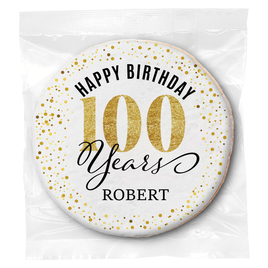 Happy Birthday Gold Age - 100 (any age) - Personalized Direct Print On Round Sugar Cookie