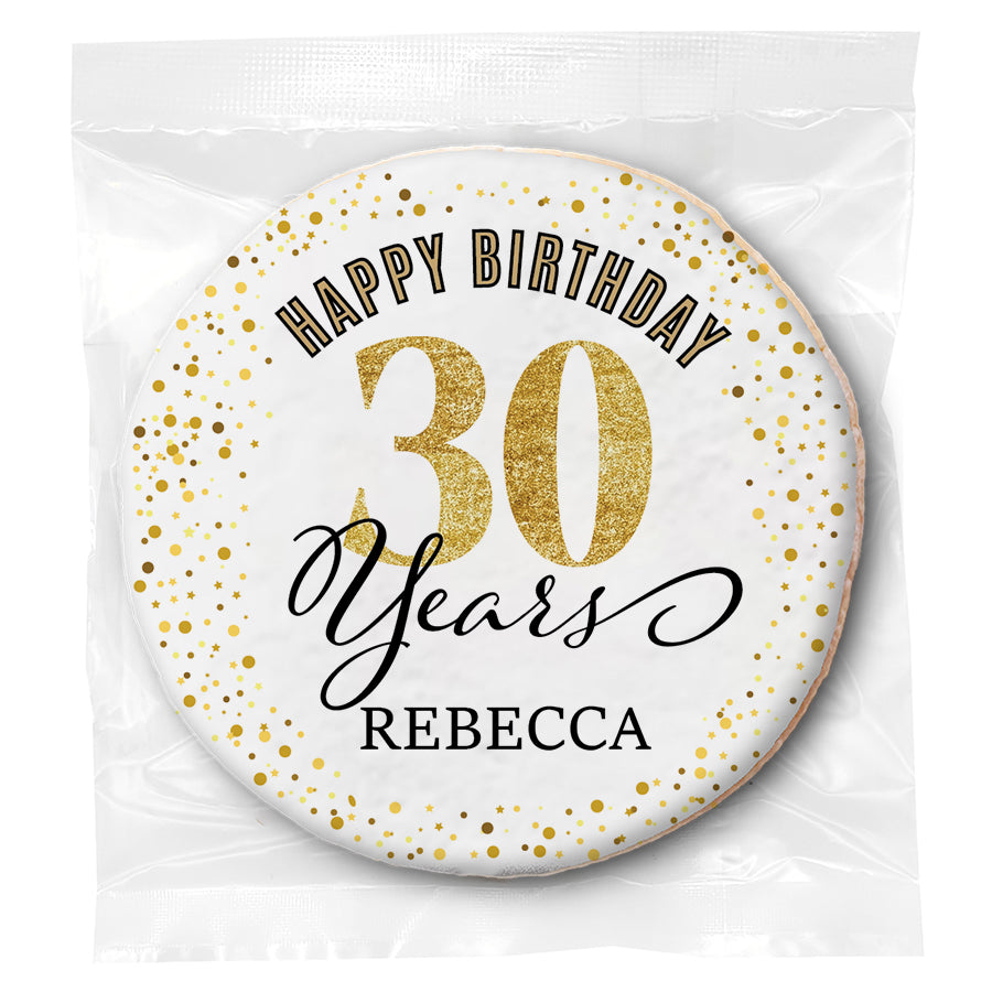 Happy Birthday Gold Age - 30 (any age)- Personalized Direct Print On Round Sugar Cookie