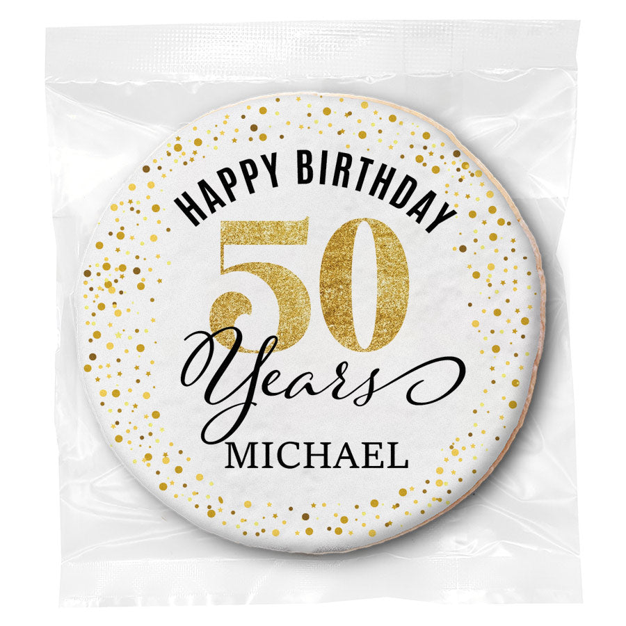 Happy Birthday Gold Age - 50 (any age) - Personalized Direct Print On Round Sugar Cookie