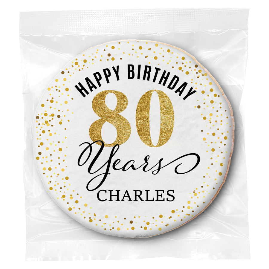Happy Birthday Gold Age - 80 (any age) - Personalized Direct Print On Round Sugar Cookie