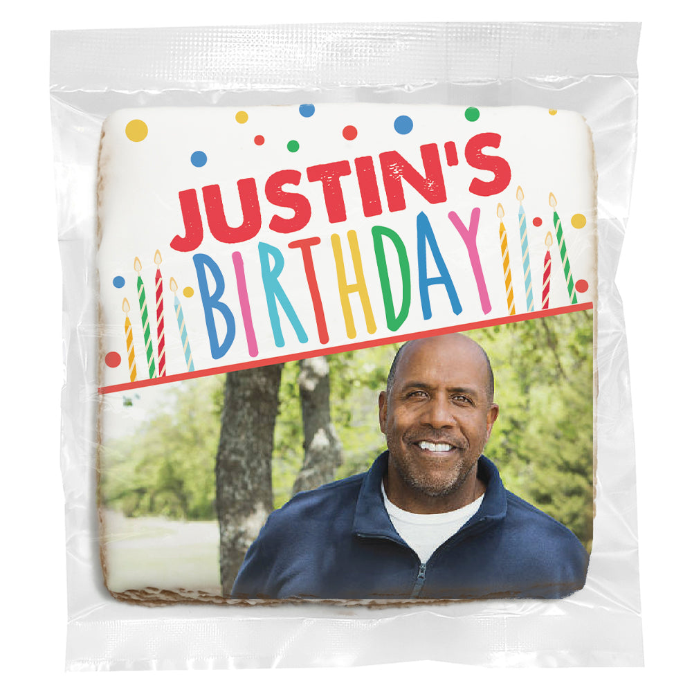 Birthday Colorful Candles Photo Upload - Personalized Direct Print On Square Sugar Cookie