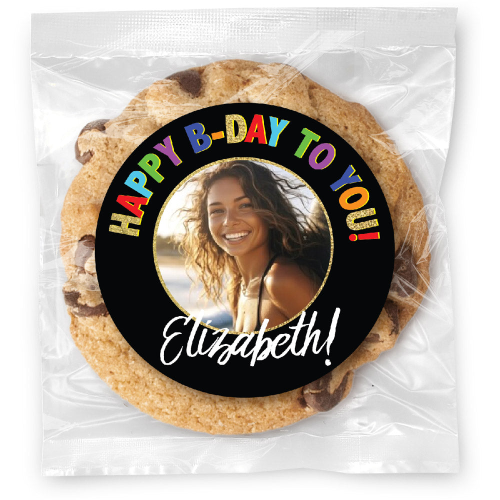 Colorful Happy Bday to You Photo - Gourmet Chocolate Chip Or Variety Pack W/ Full Color Personalized Sticker