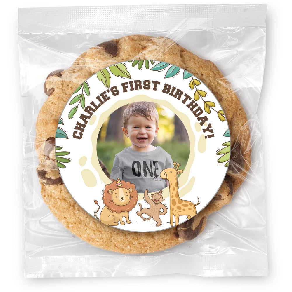 Jungle Birthday Photo - Gourmet Chocolate Chip Or Variety Pack W/ Full Color Personalized Sticker