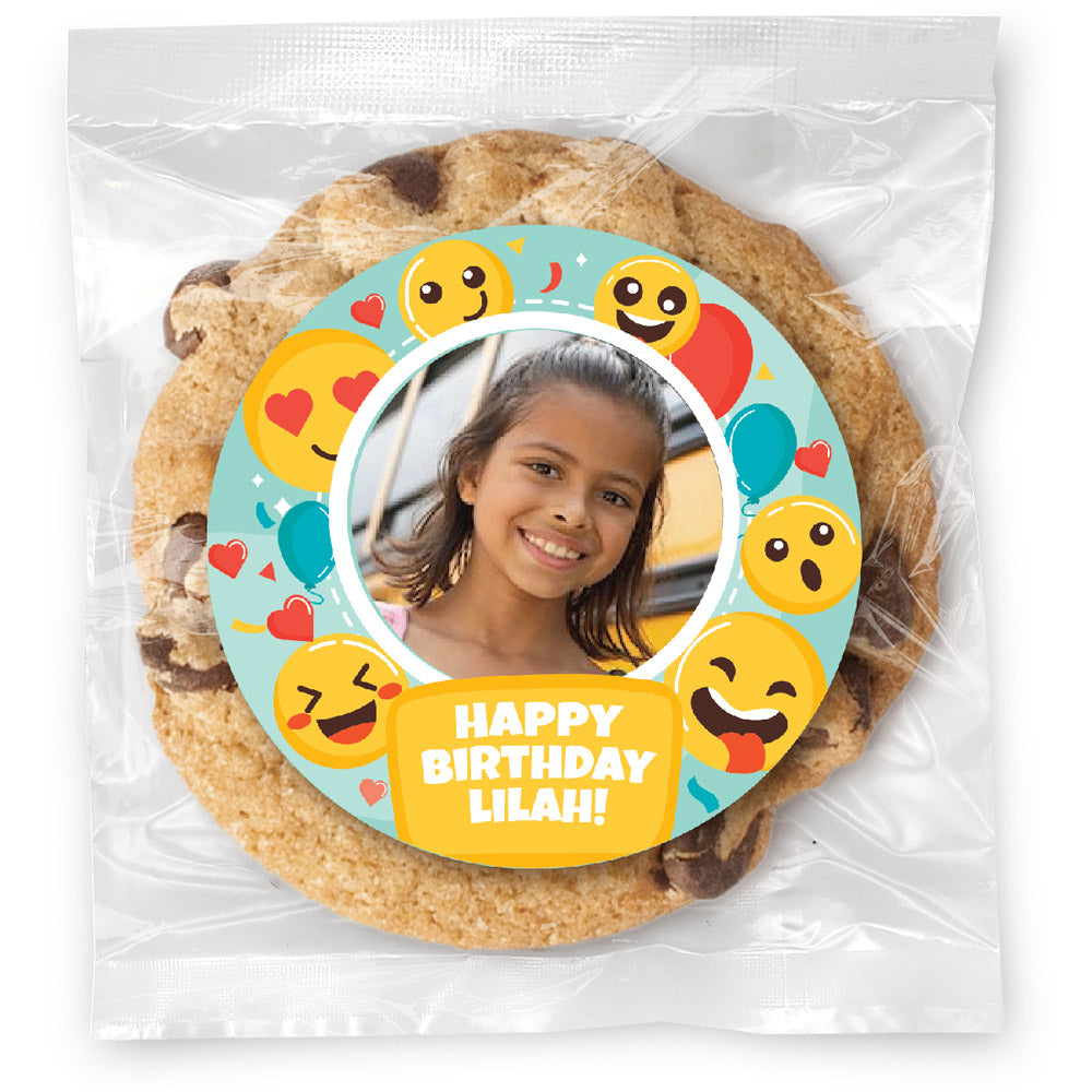 Emoji Photo Birthday - Gourmet Chocolate Chip Or Variety Pack W/ Full Color Personalized Sticker