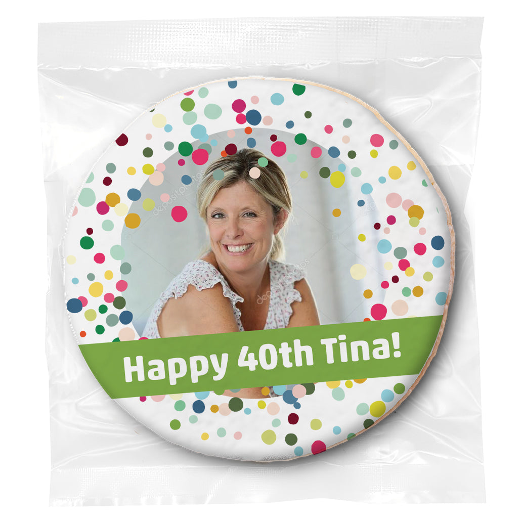 Birthday Confetti Photo Upload & Message - Personalized Direct Print On Round Sugar Cookie