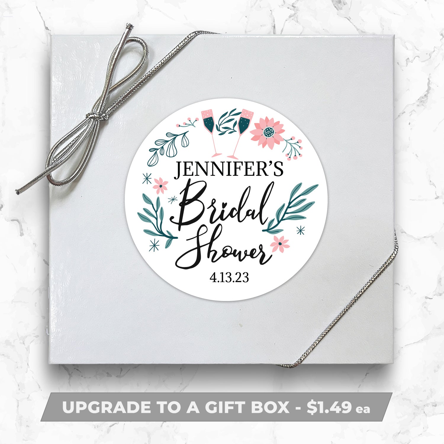 Champagne Floral - Personalized Direct Print on Square Sugar Cookies