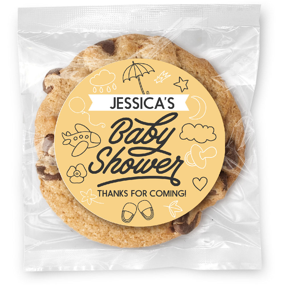 Baby Shower Icons (color options) - Gourmet Chocolate Chip Or Variety Pack W/ Full Color Personalized Sticker