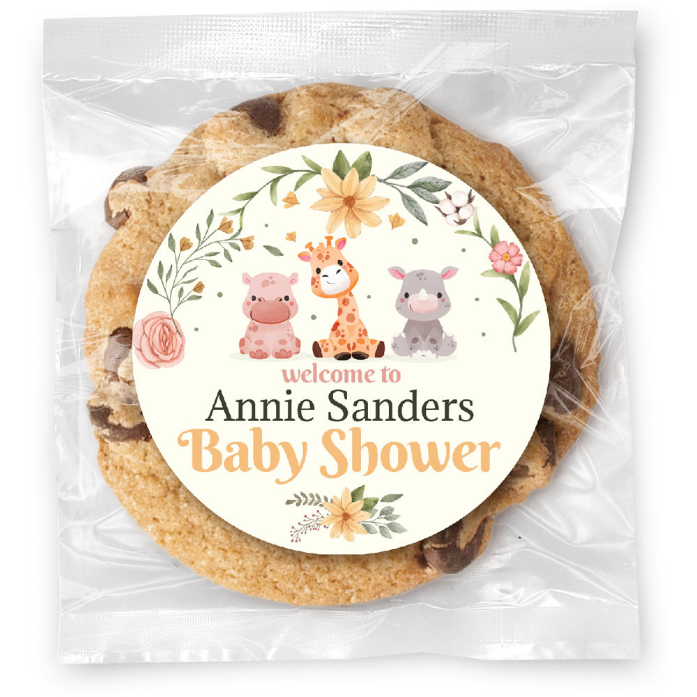 Flowers & Animals Baby Shower - Gourmet Chocolate Chip Or Variety Pack W/ Full Color Personalized Sticker