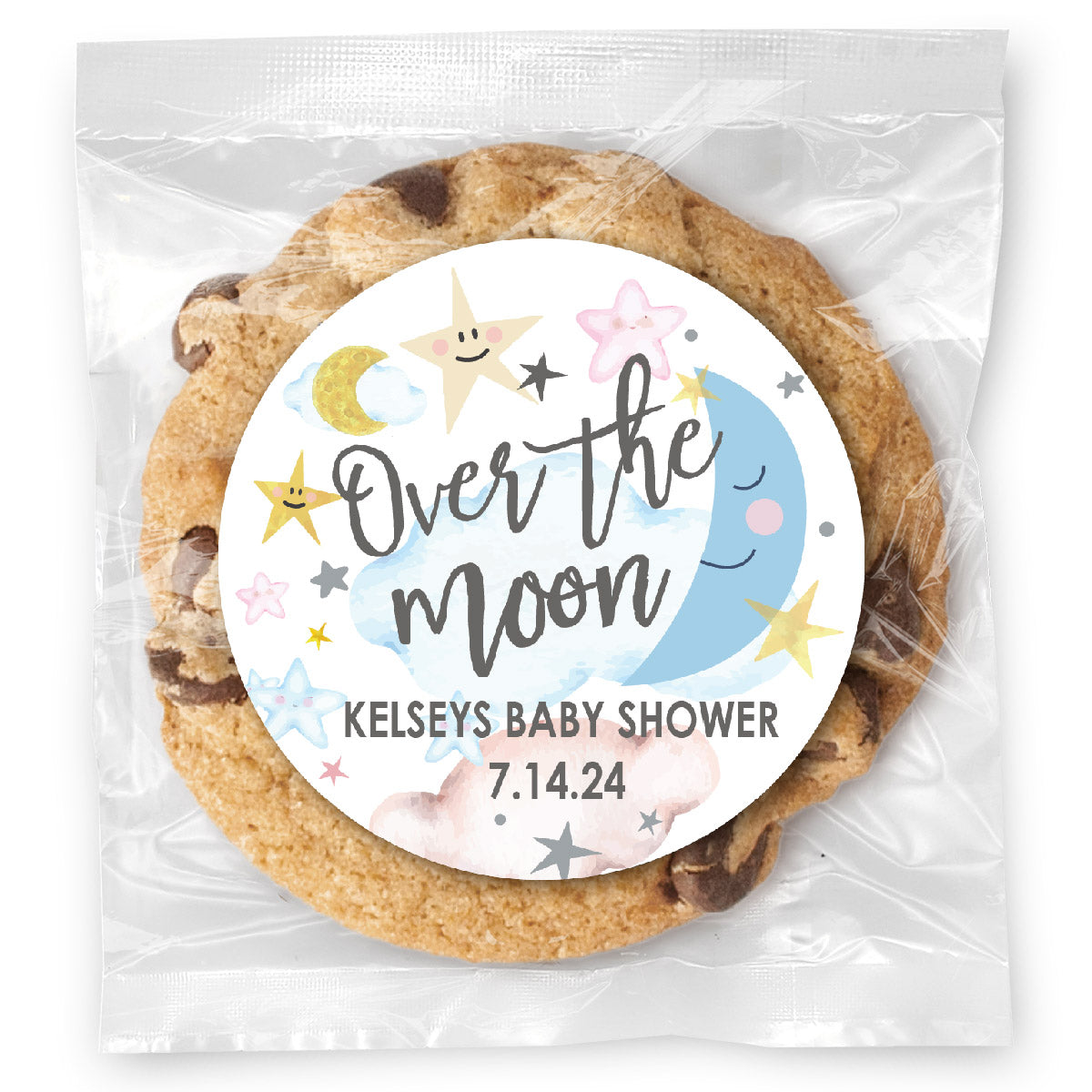 Over the Moon Baby Shower - Gourmet Chocolate Chip Or Variety Pack W/ Full Color Personalized Sticker
