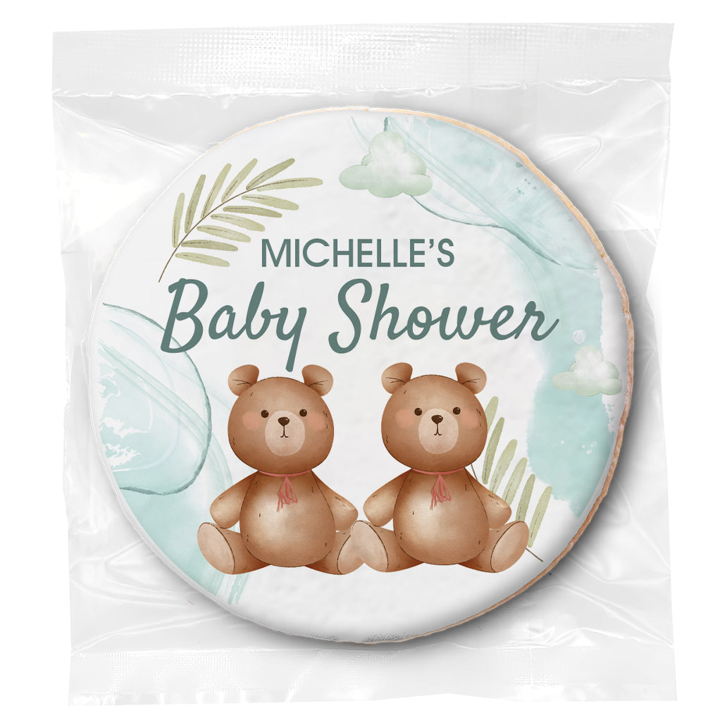 Teddy Bear Dreams Twins - Personalized Direct Print On Round Sugar Cookie